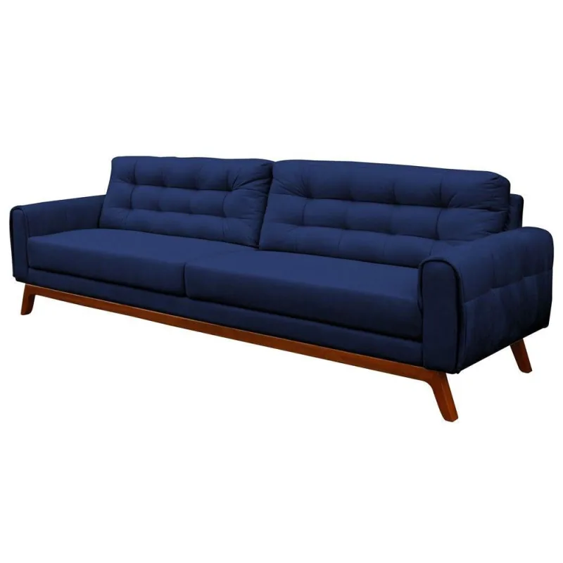 Sofá 3 Lugares Sala de Estar Eros 180cm Veludo Azul - Gran Belo