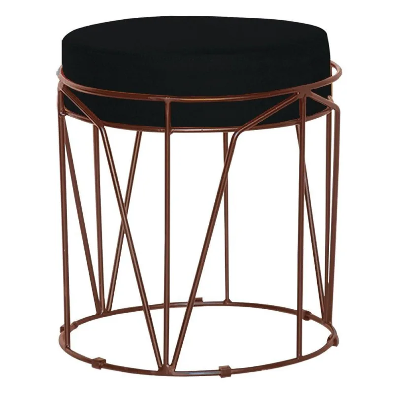Puff Sala de Estar Base Bronze Chloe Veludo Preto Gran Belo - Gran Belo - Móveis