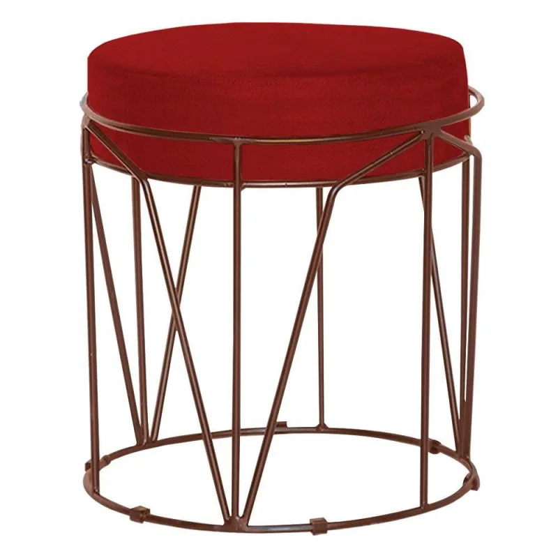 Puff Sala de Estar Base Bronze Chloe Veludo Vermelho - Gran Belo