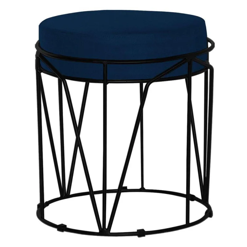 Puff Sala de Estar Base Preto Chloe Veludo Azul Gran Belo - Gran Belo
