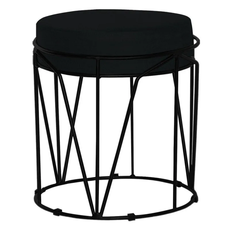 Puff Sala de Estar Base Preto Chloe Veludo Preto Gran Belo - Gran Belo - Móveis