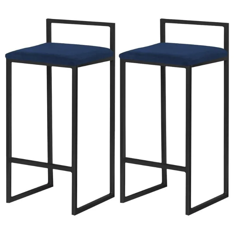 Kit 2 Banqueta Decorativa Selena G41 Veludo Azul Base Preta Assento Fixo Gran Belo - Gran Belo