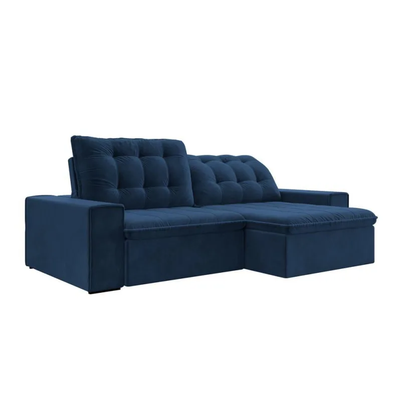 Sofá Retrátil 214cm Sala de Estar Gabi Suede Azul Marinho - Gran Belo