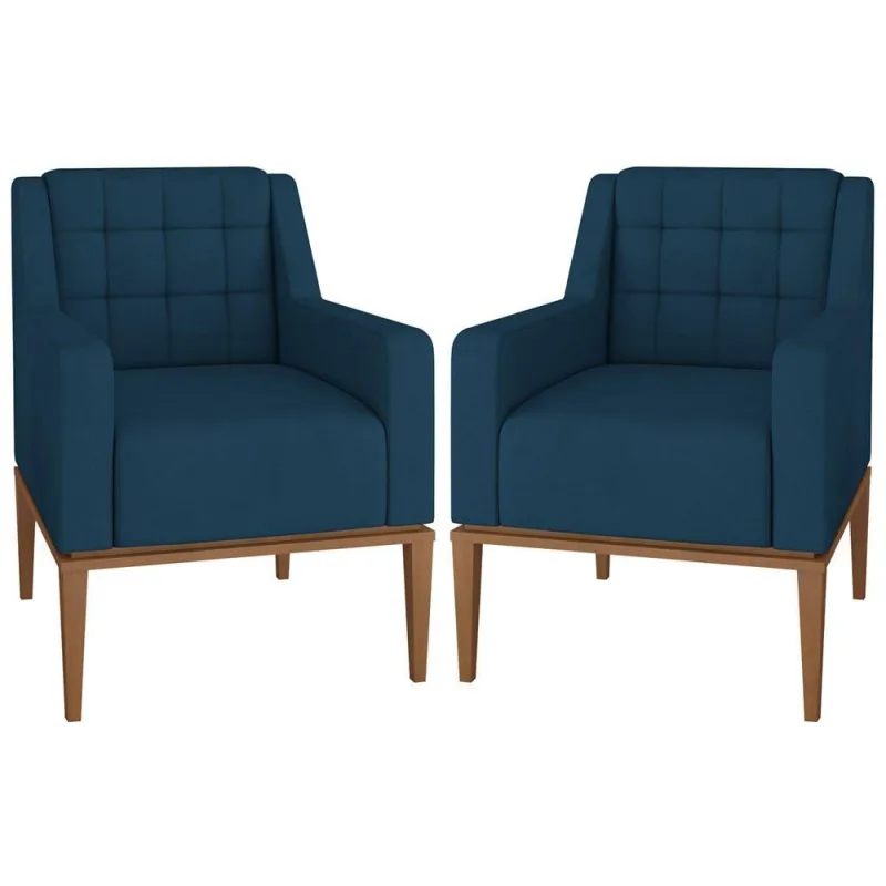 Kit 2 Poltronas Decorativas Sala de Estar Madonna Suede Azul - Gran Belo