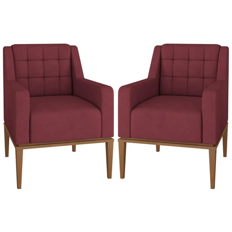 2 Poltronas Decorativas Sala de Estar Madonna Suede Bordô - Gran Belo