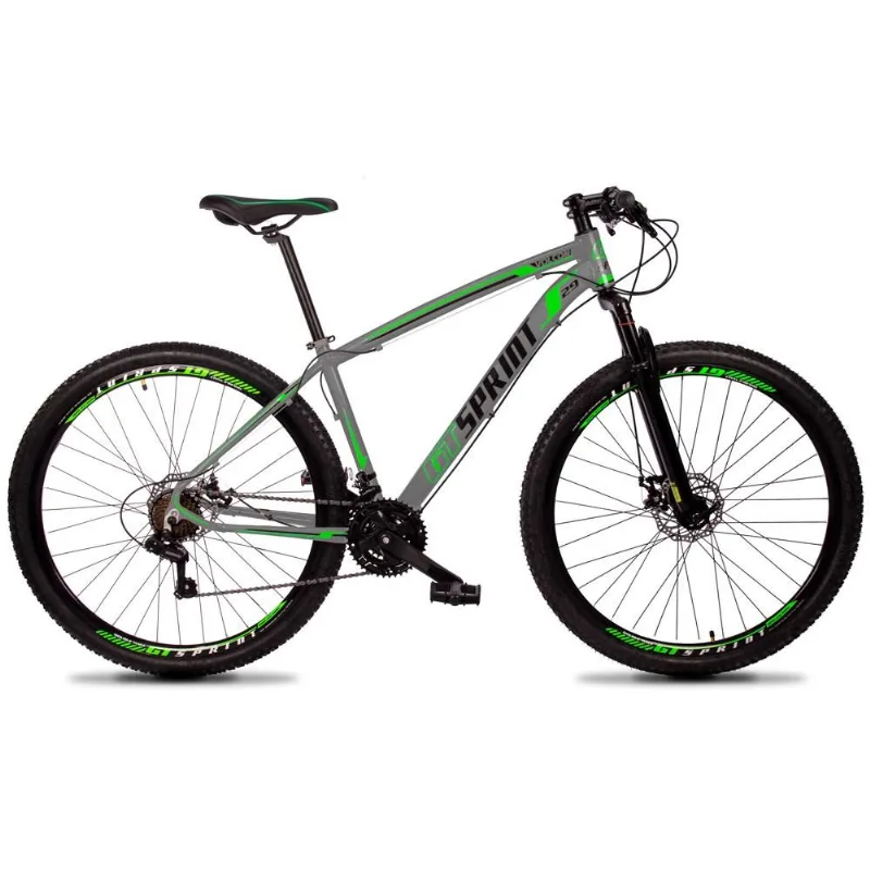 Bicicleta MTB Volcon Aro 29 Quadro 17 Alumínio 21 Marchas Freio Mecânico Cinza Verde - GT Sprint - Gran Belo