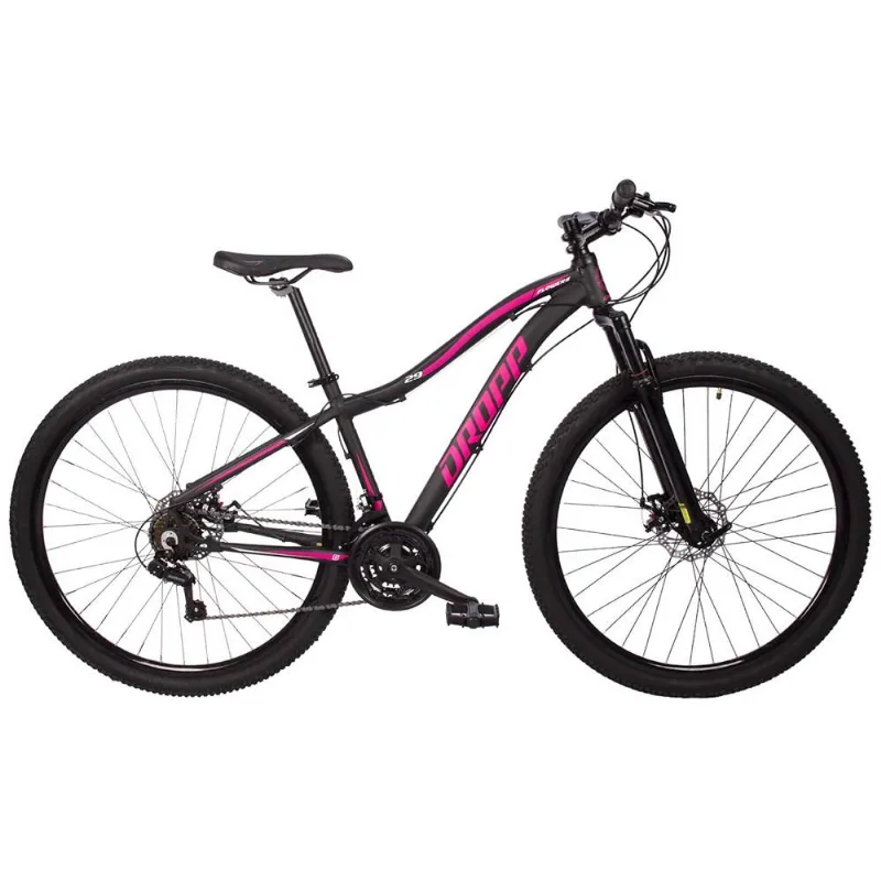 Bicicleta Flower Aro 29 Quadro 17 Alumínio 21 Marchas Freio Disco Mecânico Preto Rosa - Dropp - Gran Belo