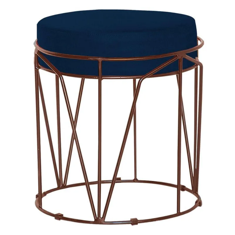 Puff Sala de Estar Base Bronze Chloe Veludo Azul Gran Belo - Gran Belo