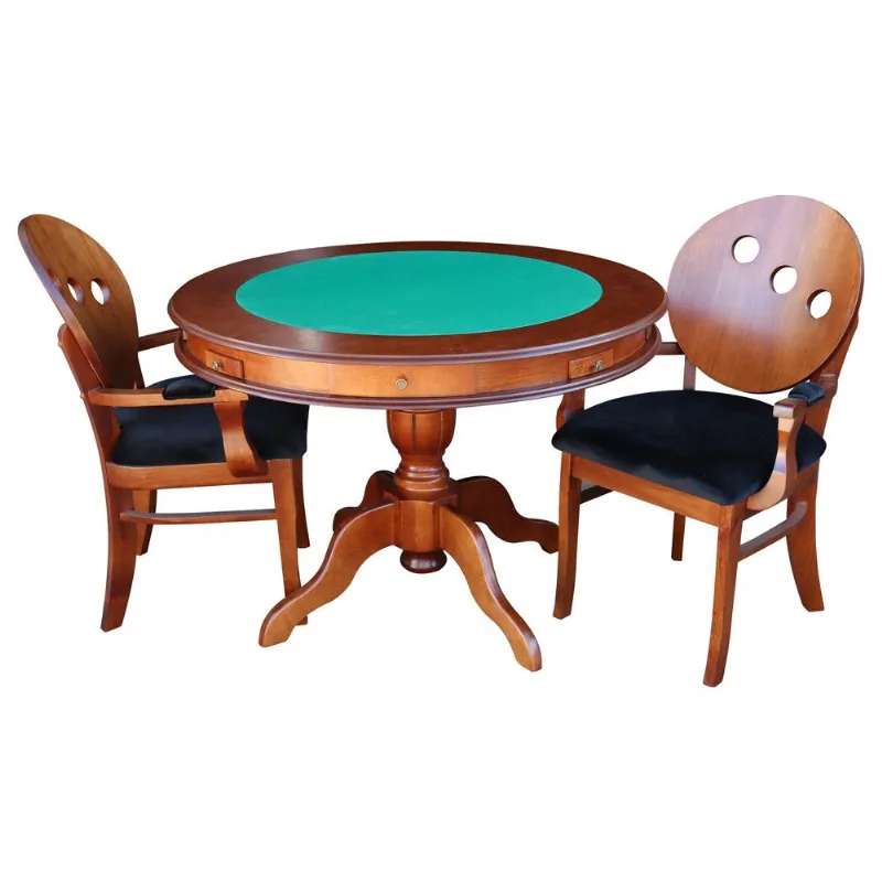 Conjunto Mesa E Poltrona De Jogos Carteado 2 Lugares J-bonomo E Teseu Redonda Tampo Reversível Com Gavetas E Porta Copos Imbuia - Gran Belo - Gran Belo