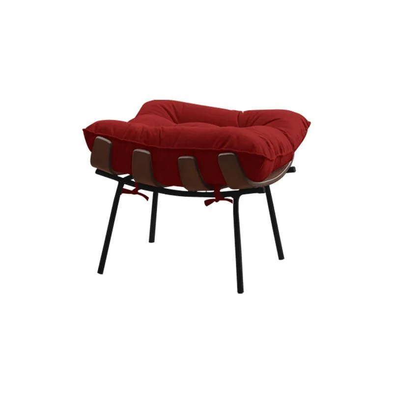 Puff Sala de Estar Base de Madeira Preto Veludo Vermelho - Gran Belo - Móveis