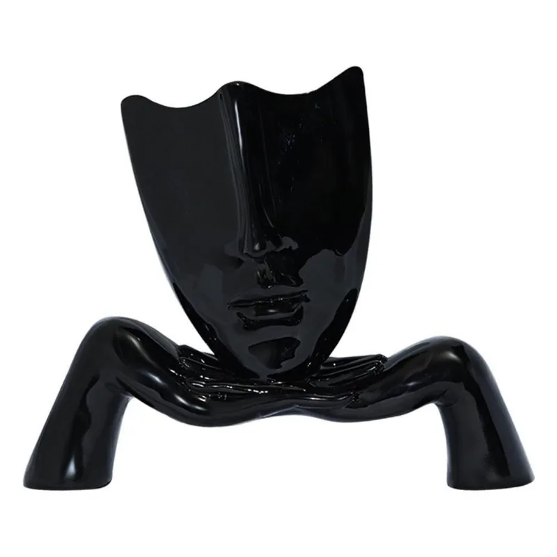 Escultura Decorativa Mascara Descanso Preto Brilho G07 em Resina Maciça Gran Belo - Gran Belo