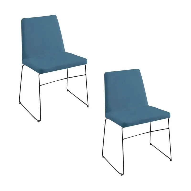 Kit 2 Cadeiras Decorativa Sala de Jantar Anne Madeira Linho Azul G17 Gran Belo - Gran Belo - Móveis