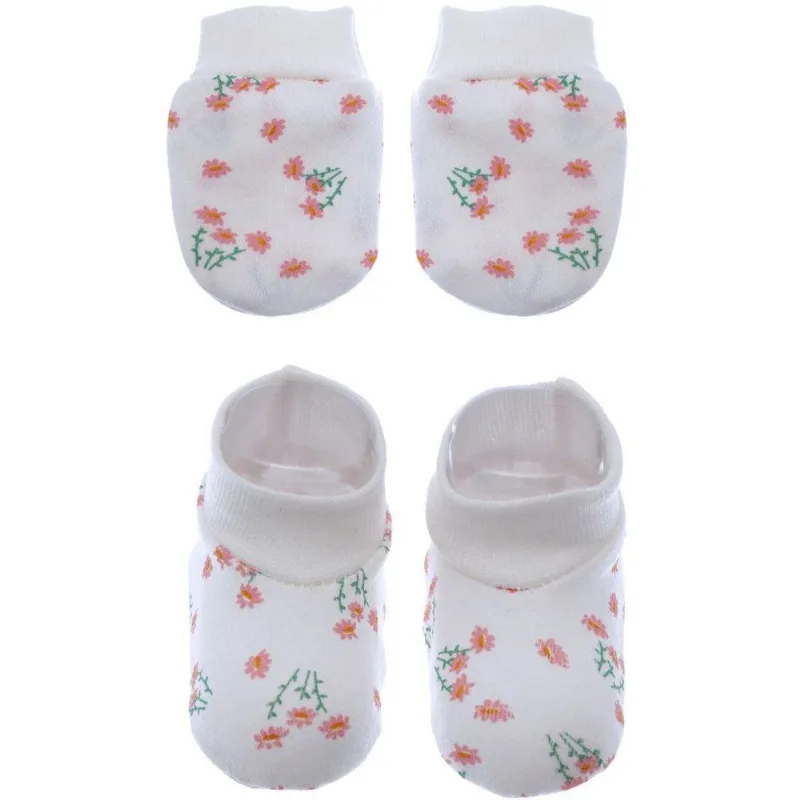 Kit Pantufa & Luva Baby Floral Rosa - Tamanho único