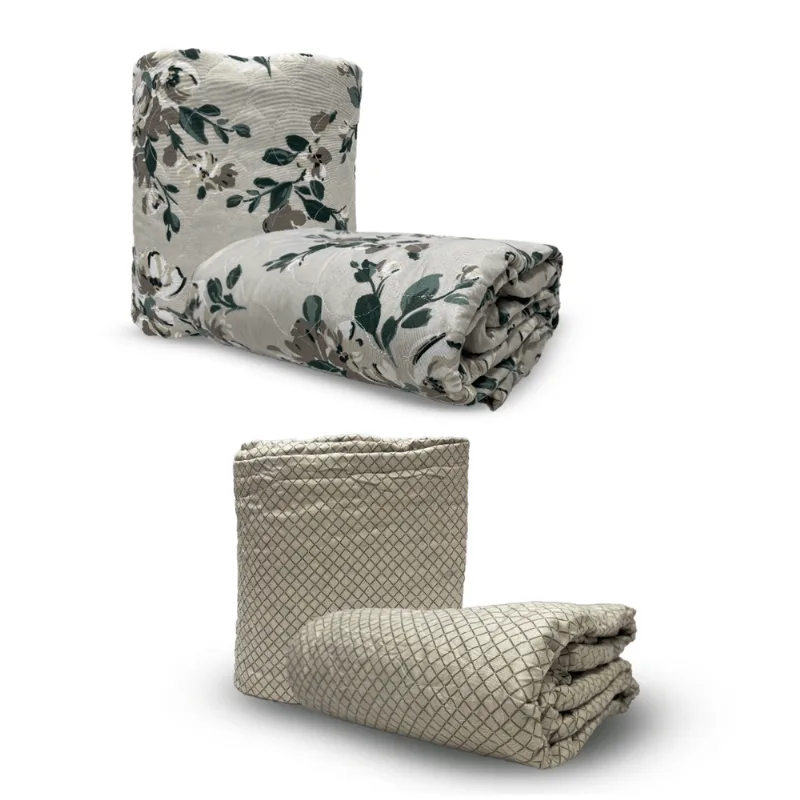 Cobre Leito Colcha Casal Dupla Face 03 Peças Com Porta Travesseiro Aba Americana Flora