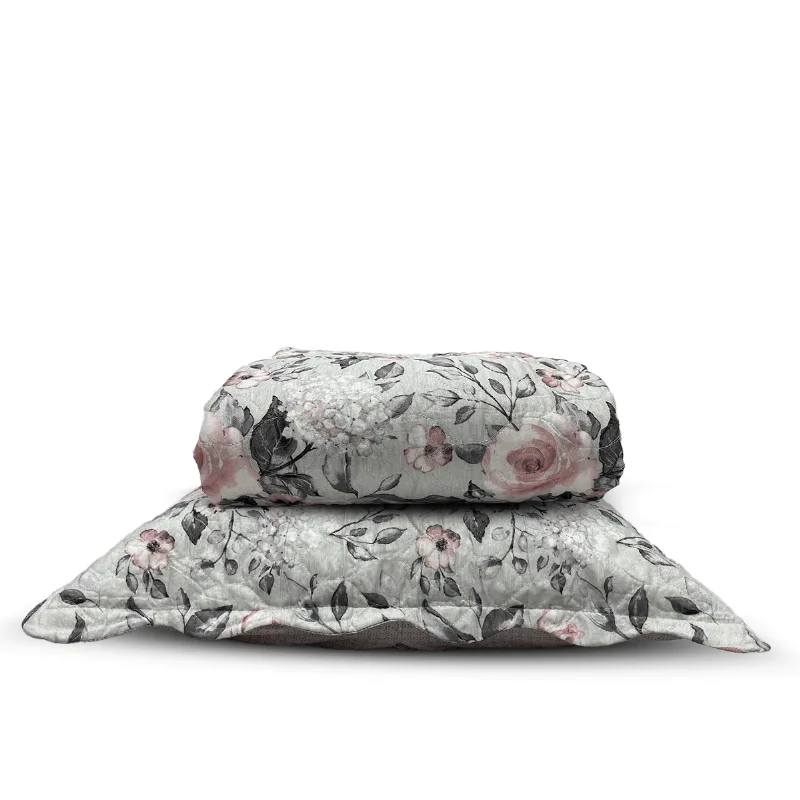Cobre Leito Colcha Queen Dupla Face 03 Peças Com Porta Travesseiro Aba Americana Rosa