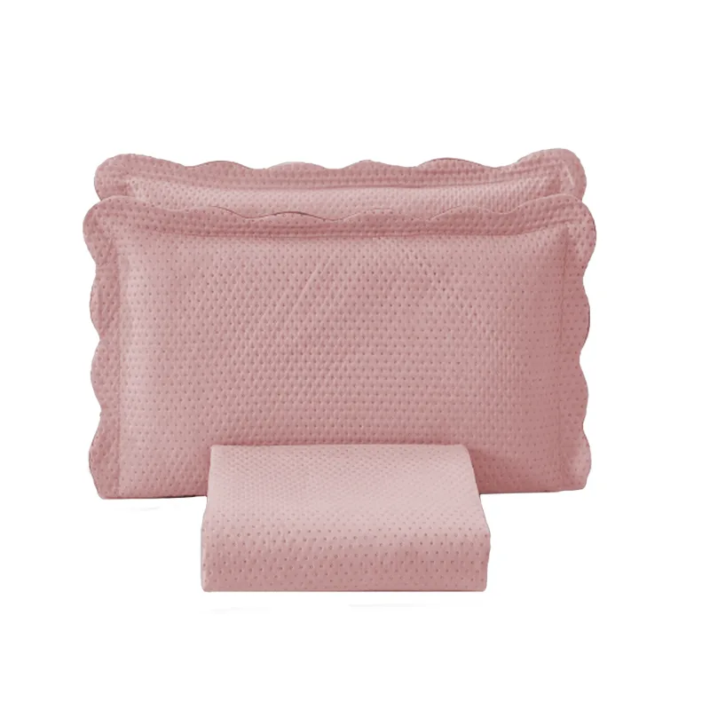 Cobre Leito Colcha Casal 3 Peças Com Porta Travesseiro Aba Americana Bolinha Rosa