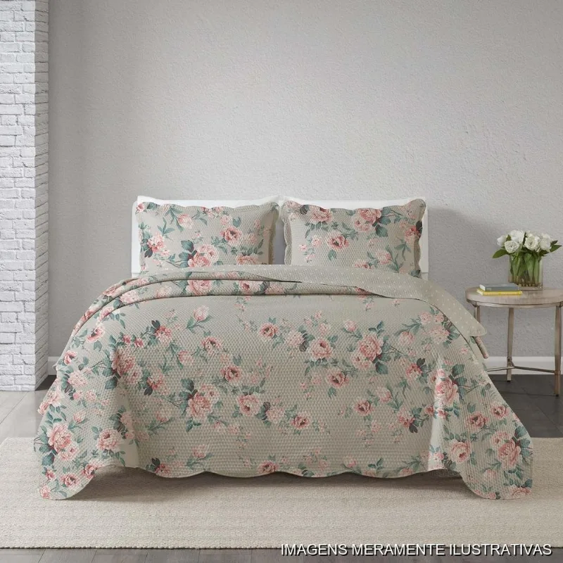 Kit Colcha Queen 3 Pecas Corttex Paris Floral 1 (MP) - Corttex