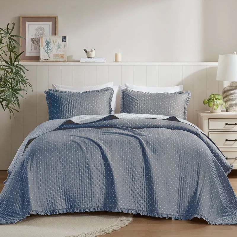 Kit Colcha Casal 3 Peças Corttex Charlotte Azul (MP) - Corttex