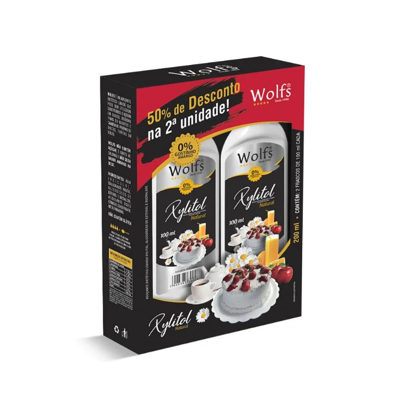 Adoçante Líquido Wolfs Xylitol 50% de Desconto na 2a Unid 100ml Cada