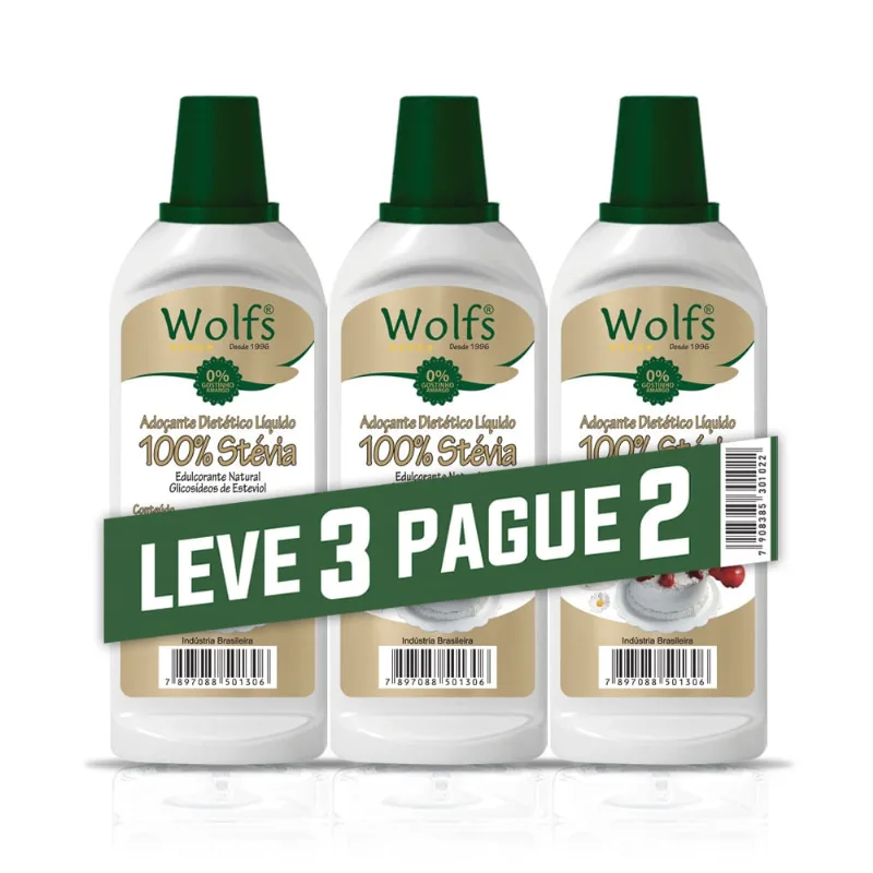 Adoçante Líquido Wolfs 100% Stévia Leve 3 Pague 2 100ml Cada