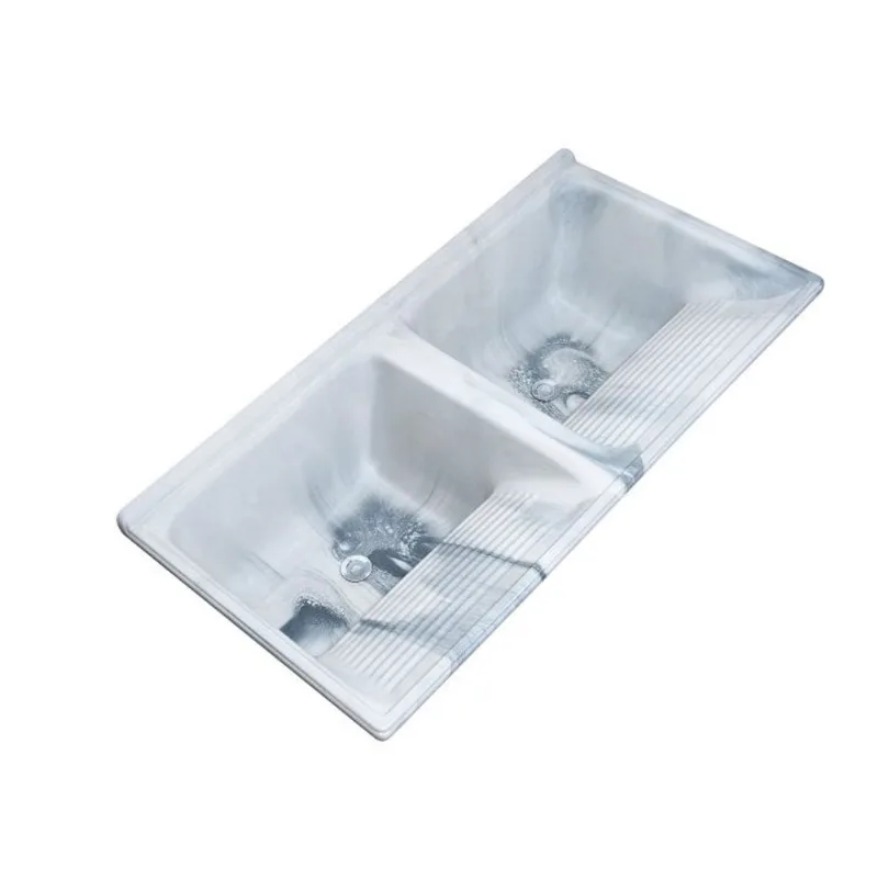 Tanque Duplo Quadrado Mármore Sintético Decoralita Cinza/Off White