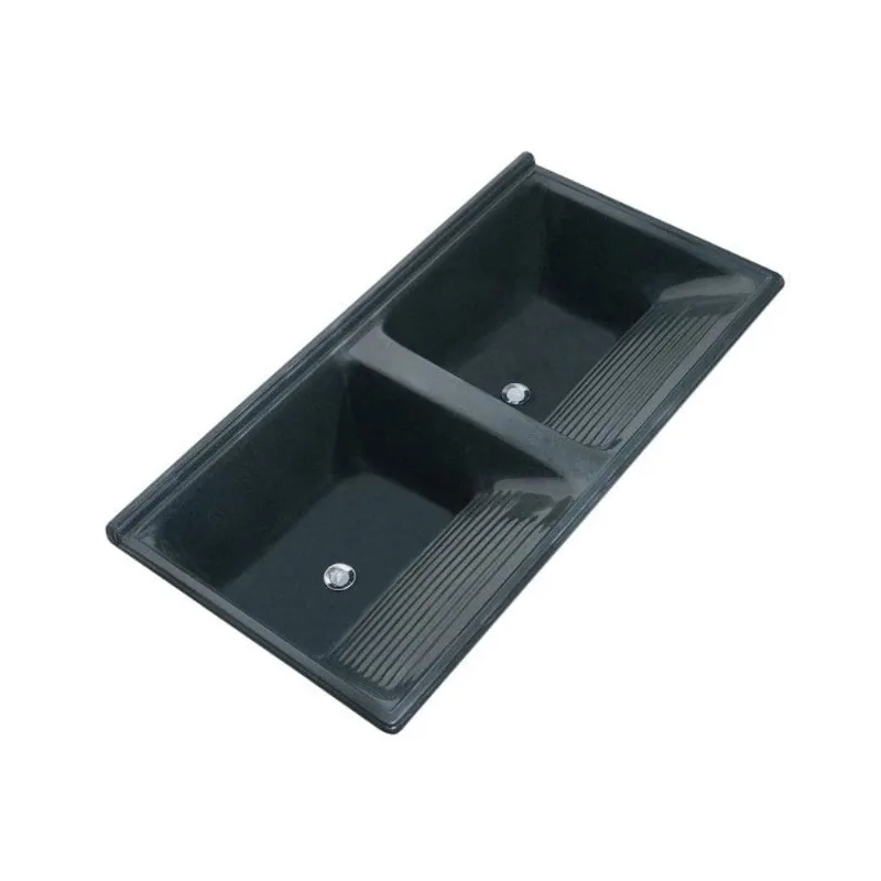 Tanque Duplo Quadrado Mármore Sintético Decoralita Preto