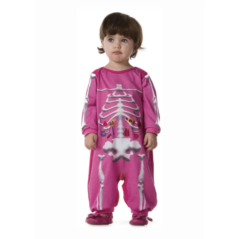 Fantasia Halloween Bebê Esqueleta Rosa Baby Macacão Infantil