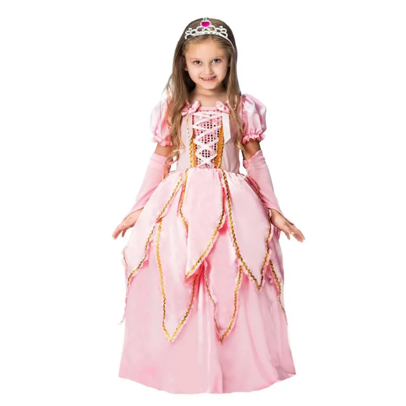 Fantasia Vestido de Princesa Infantil Feminino Com Luva e Tiara