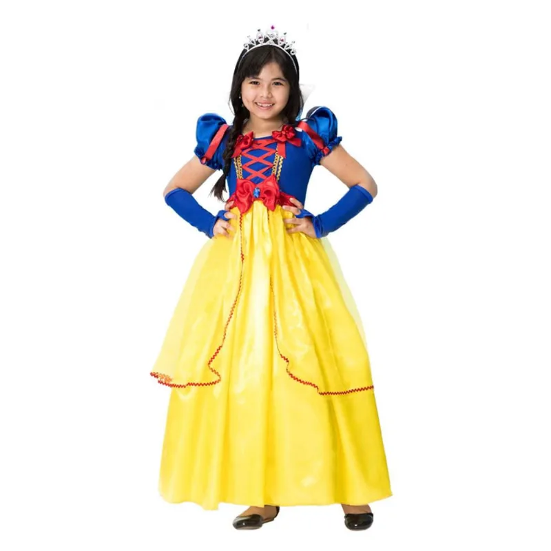 Fantasia Princesa Branca de Neve Menina Infantil Com Luvas e Tiara