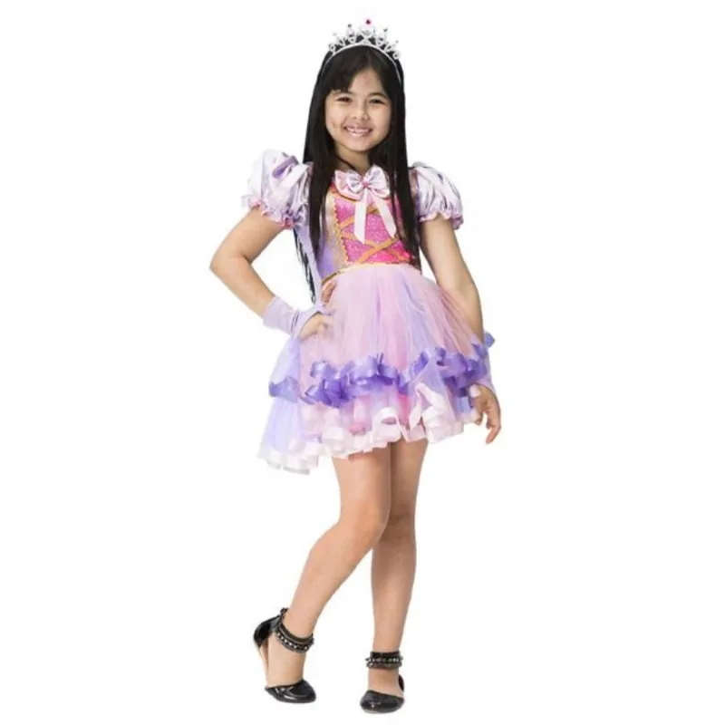 Fantasia Infantil Rapunzel de Luxo Vestido Longo Com Coroa E Luvas