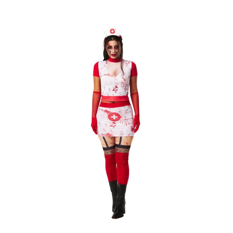 Cosplay fantasia halloween enfermeira zumbi adulto tam: M