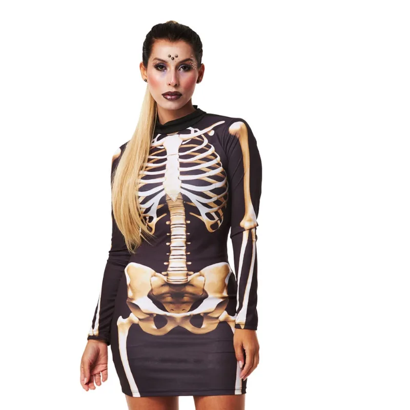 Fantasia Esqueleta Adulta Vestido Halloween Caveira Feminino
