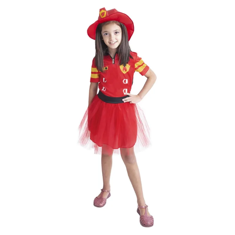Fantasia Infantil Menina Bombeira Roupa de Carnaval + Chapéu