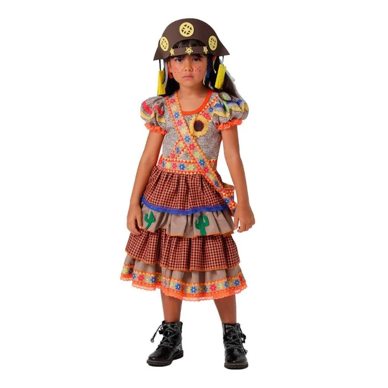 Vestido Cangaceira Infantil Feminina de Luxo Com Bolsa GG / Bege