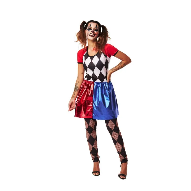 Cosplay fantasia halloween ladyclown adulto tam: gg 4575