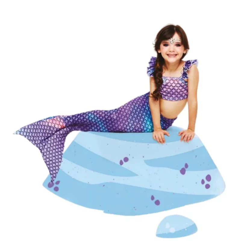 Fantasia Infantil de Sereia Roxa Com Biquíni e Calda de Sereia Que dá pra Andar - P - 2 Fantasia Sereia Infantil Roxo Com Biquini e Cauda que dá pra Andar P - 2 / Roxo e Azul