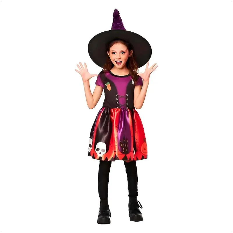 Fantasia Bruxa Infantil de Halloween pra Menina P / Roxo
