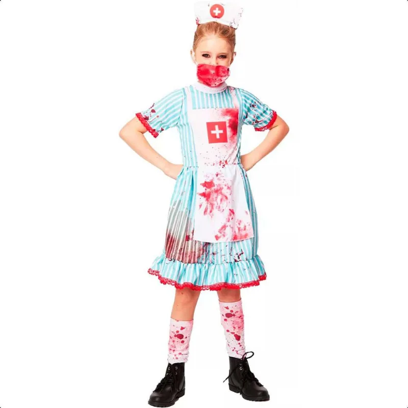 Fantasia Halloween Infantil Enfermeira Zumbi Com Tiara e Meias Branco