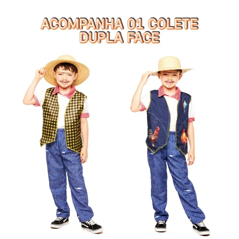 Coleta da Roça para Festa Junina Meninos Infantil Dupla Face G
