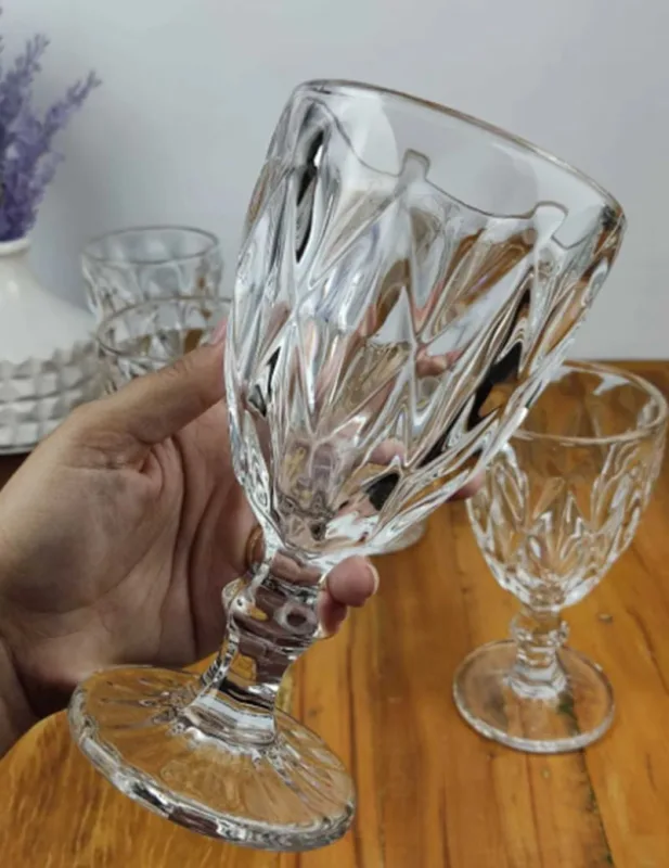 Jogo Taças Luxxor Vidro Cristal Diamante 6pcs 340ml Agua Vinho Suco Copo - Útil