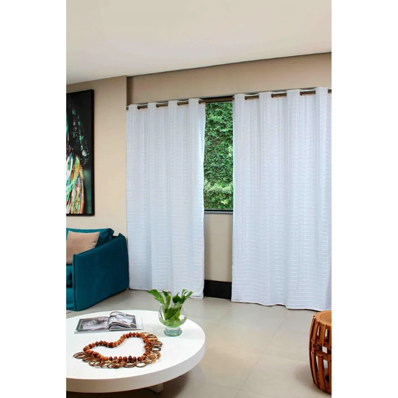 Cortina Marka Textil Lava Fácil Xadrez Branco 2,70x1,70m
