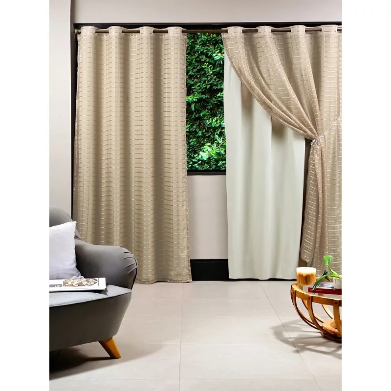 Cortina Marka Textil Lava Fácil Xadrez Bege 2,70x1,70m