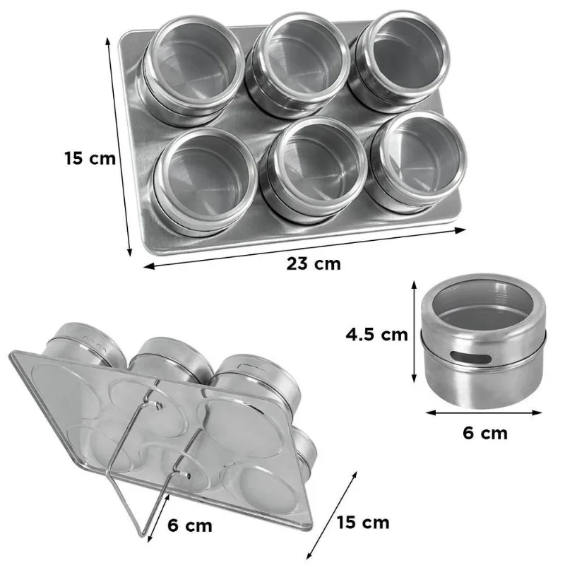 Porta Temperos De Inox Casa Liba 6 Peças Magnético Lb-2049