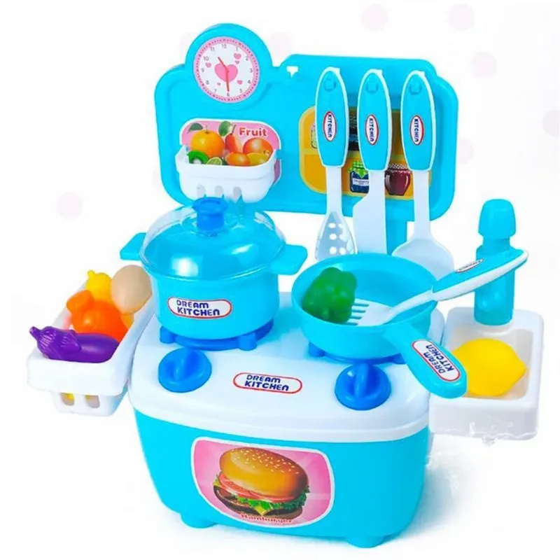 Cozinha Brinquedo Realista Completa Sistema Água Azul 14Pcs