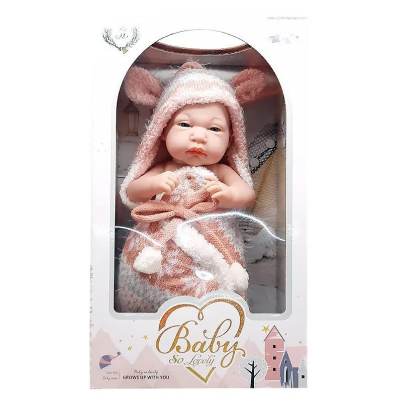 Boneca Bebê Realista Baby So Lovely Médio 32Cm Manta Rosa