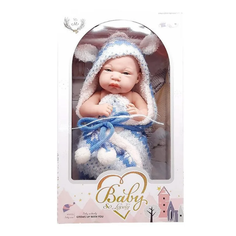 Boneca Bebê Realista Baby So Lovely Médio 32Cm Manta Azul
