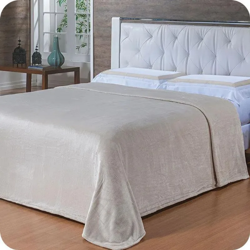 Cobertor Toque De Seda Casal Microfibra Marfim 1,80M X 2,20M
