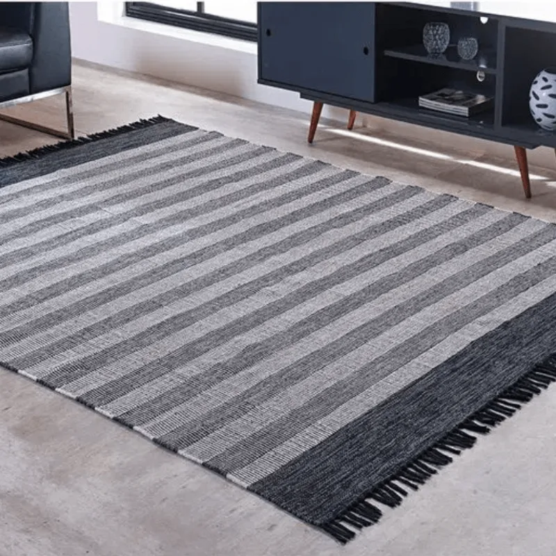 TAPETE KILIM MALLANI DUPLA FACE 0,60 X 1,80 PRETO/UNICO