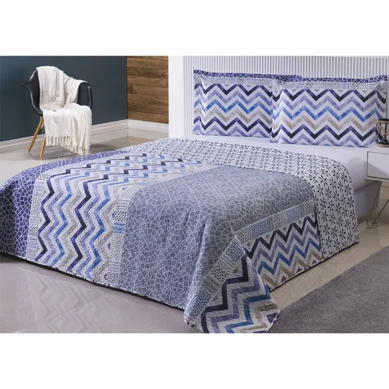 Colcha Patchwork - Queen Size - Dupla Face - C/ Porta Travesseiros - Ravello 9 - Niazitex - Niazitex
