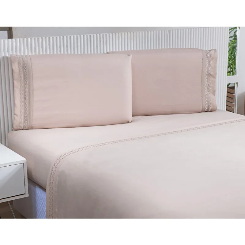 JOGO DE CAMA PERCAL SOFT 300 MIX SOLTEIRO BEGE